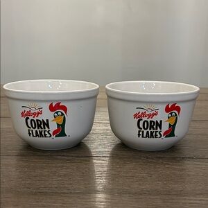 Vintage Kellogg's Corn Flakes White Bowl pair excellent condition cereal 1999